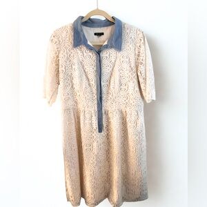 I Love Robson Chic off White Lace Dress with Blue Collar